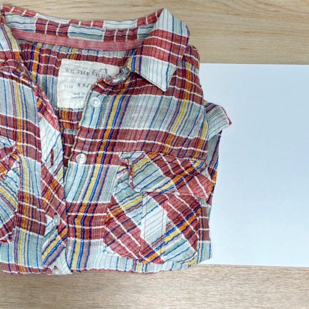 We The Free Free People Plaid Button Down Shirt Red Blue Cotton XS - Picture 4 of 10